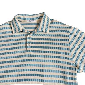 Gustin Japan Block Band polo Mens XXL blue cream striped knit short sleeve retro